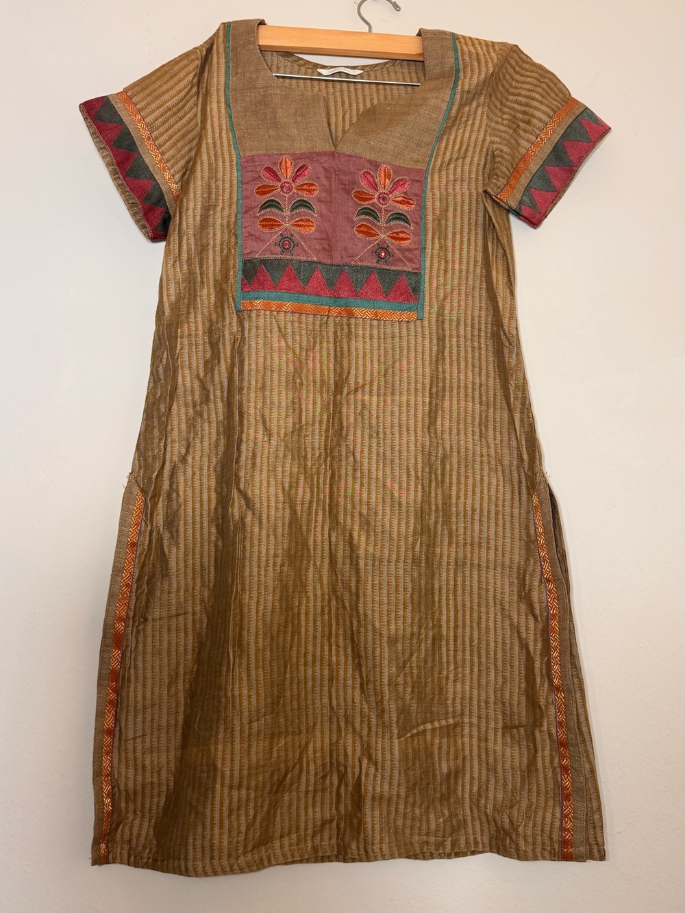 Olive Brown Embroidered Kurta Kurti Boho Festival Embellished Indian dress